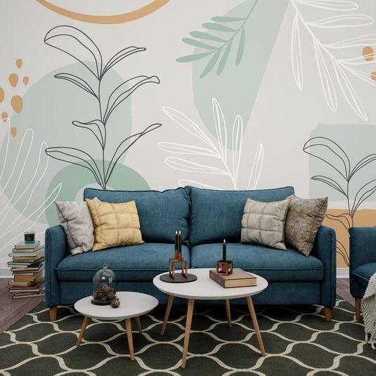 Leaf Sketch Wallpaper Mural: Enhance Your Walls with Style-GraffitiWallArt