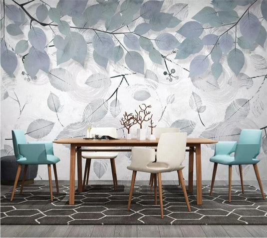 Leafy Elegance Minimalist Dining Room Wall Mural-GraffitiWallArt