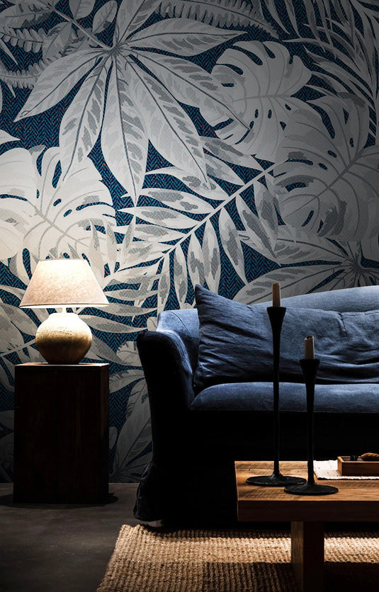 Leaves are Blue Wallpaper Mural-GraffitiWallArt