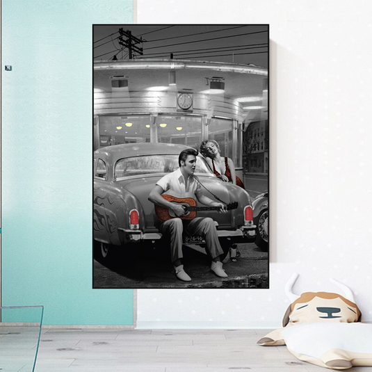 Let's Ride Together: Elvis and Marilyn Canvas Wall Art-GraffitiWallArt