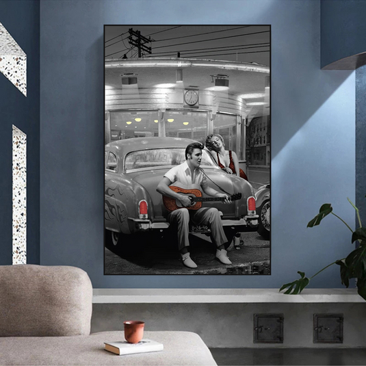 Let's Ride Together: Elvis and Marilyn Canvas Wall Art-GraffitiWallArt