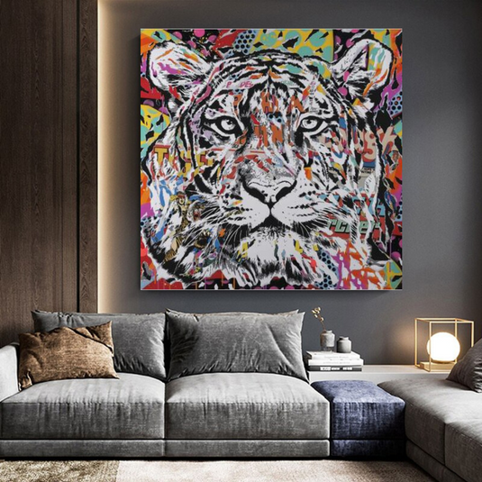 Lion Tiger Graffiti Canvas Wall Art-GraffitiWallArt