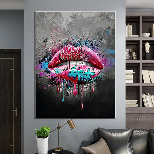 Lips Canvas Wall Art-GraffitiWallArt