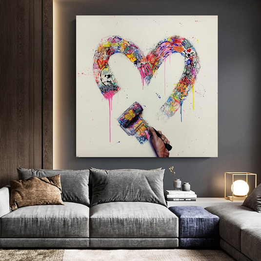 Love Heart Graffiti Canvas Wall Art-GraffitiWallArt