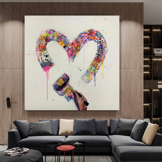 Love Heart Graffiti Canvas Wall Art-GraffitiWallArt