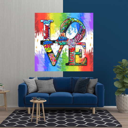 Love Rainbow Graffiti Canvas Wall Art-GraffitiWallArt