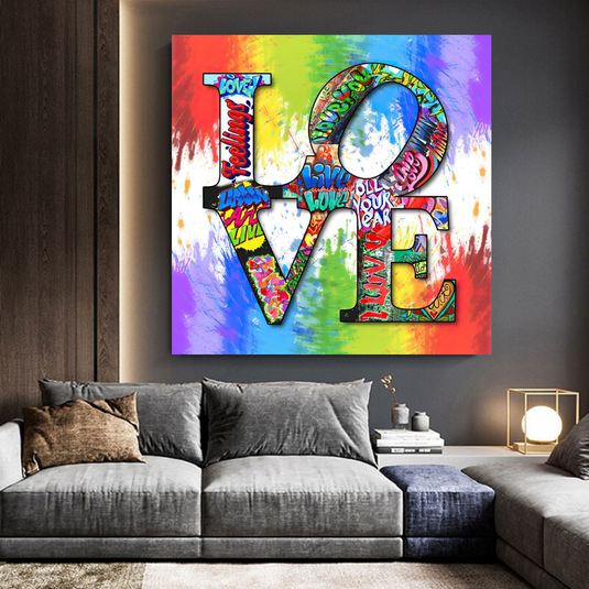 Love Rainbow Graffiti Canvas Wall Art-GraffitiWallArt