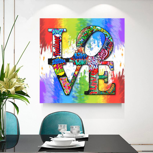 Love Rainbow Graffiti Canvas Wall Art-GraffitiWallArt