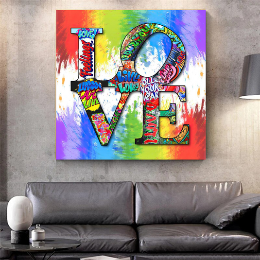 Love Rainbow Graffiti Canvas Wall Art-GraffitiWallArt