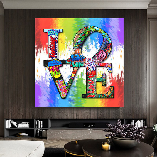 Love Rainbow Graffiti Canvas Wall Art-GraffitiWallArt