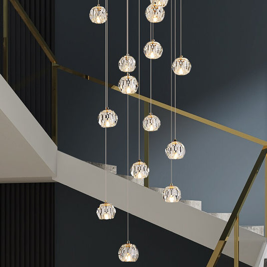 Luxury Crystal Stair Chandelier - Football Shape-GraffitiWallArt