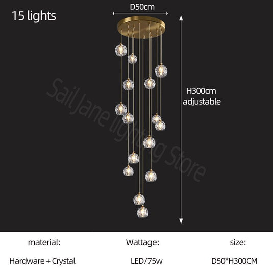 Luxury Crystal Stair Chandelier - Football Shape-GraffitiWallArt