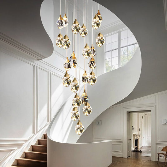 Luxury Crystal Staircase Chandelier with LED Lights-GraffitiWallArt