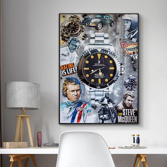 Luxury Pop Art Canvas Print - Mcqueen Watch Painting for Home Decor-GraffitiWallArt