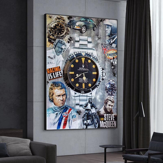 Luxury Pop Art Canvas Print - Mcqueen Watch Painting for Home Decor-GraffitiWallArt