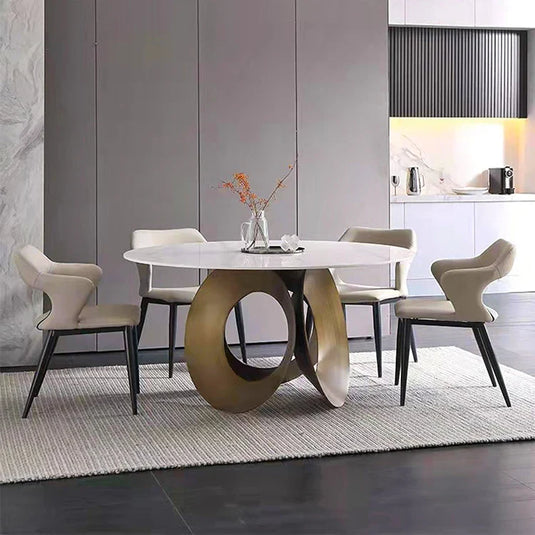 Minimalistic Metallic Rings Marble Top Dining Table - GraffitiWallArt