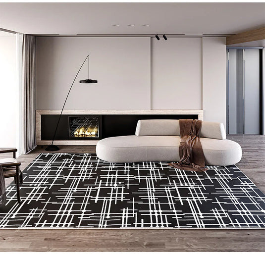 Abstract Black & White High Pile Tufted Rug