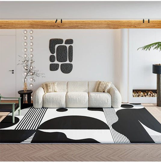 Abstract Black & White High Pile Tufted Rug