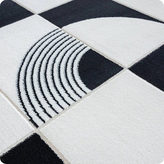 Abstract Black & White High Pile Tufted Rug