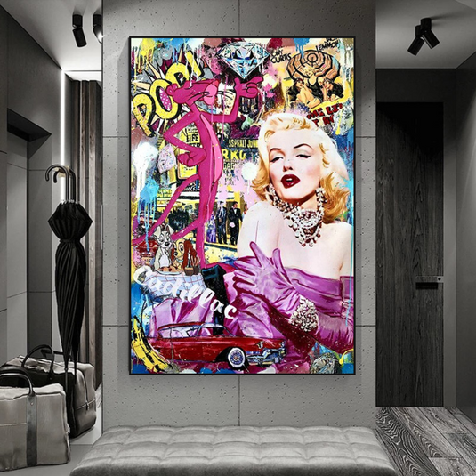 Marilyn and Pink Panther Street Graffiti Art on Cadillac-GraffitiWallArt