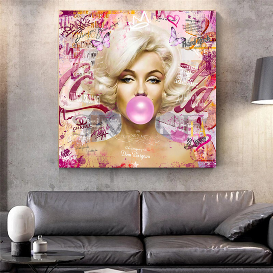 Marilyn Bubble Gum Canvas Wall Art: Exquisite D√©cor-GraffitiWallArt