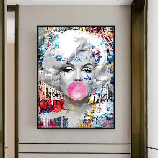 Marilyn Bubble Gum Wall Art: Vibrant Pop Art Design-GraffitiWallArt