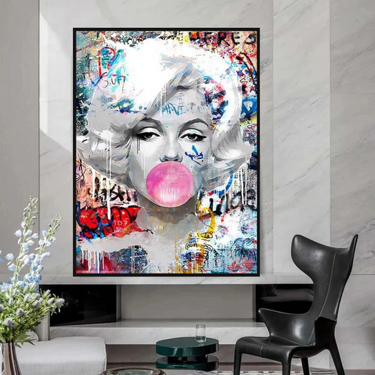 Marilyn Bubble Gum Wall Art: Vibrant Pop Art Design-GraffitiWallArt