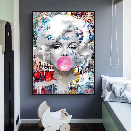 Marilyn Bubble Gum Wall Art: Vibrant Pop Art Design-GraffitiWallArt