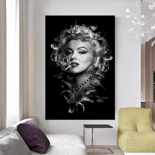 Marilyn Monroe Black n White Canvas Wall Art-GraffitiWallArt