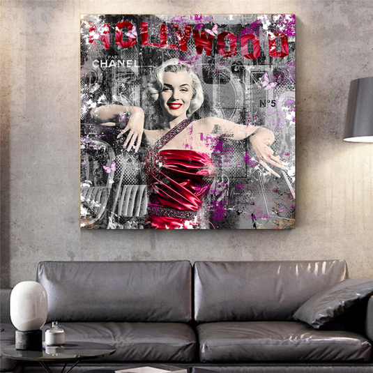 Marilyn Monroe in Red Canvas Wall Art - Beautify Your Space-GraffitiWallArt