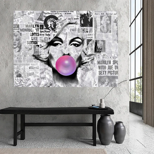 Marilyn Newspaper Canvas Wall Art: Bubble's Creation-GraffitiWallArt