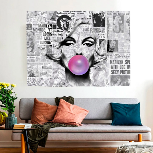 Marilyn Newspaper Canvas Wall Art: Bubble's Creation-GraffitiWallArt