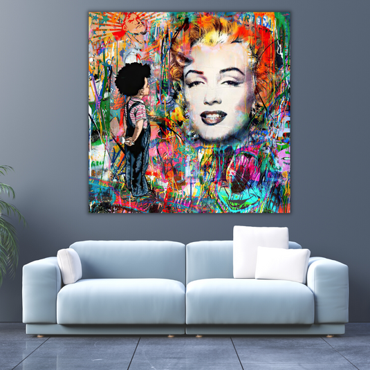 Marilyn Pop in the Blue Wall Art: Exclusive and Captivating-GraffitiWallArt