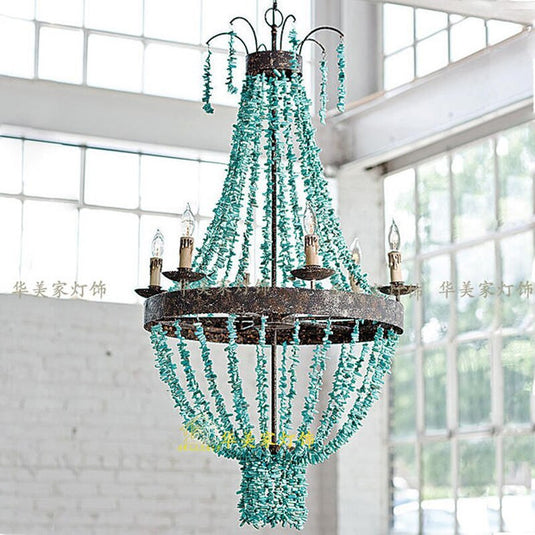 Mediterranean Turquoise Retro Chandelier - Unique Lighting-GraffitiWallArt