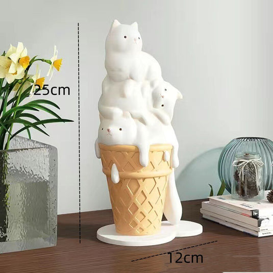 Melted Ice Cream Cat Statues Sculpture Ornament-GraffitiWallArt