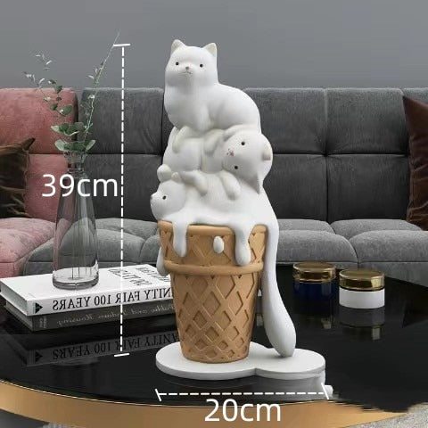 Melted Ice Cream Cat Statues Sculpture Ornament-GraffitiWallArt