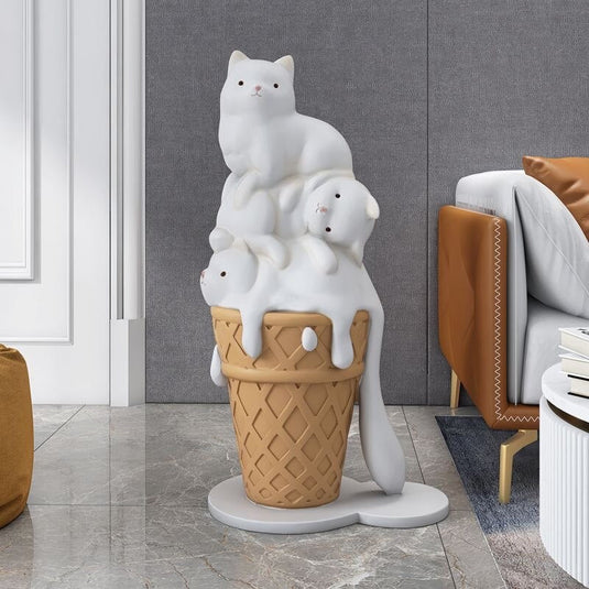 Melted Ice Cream Cat Statues Sculpture Ornament-GraffitiWallArt