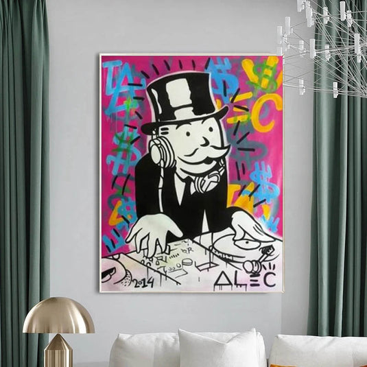 Mens DJ in Motion: Mr Monopoly Canvas Wall Art-GraffitiWallArt