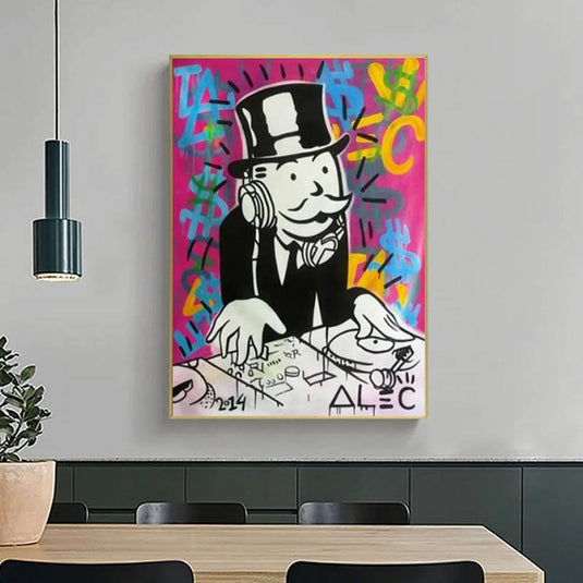 Mens DJ in Motion: Mr Monopoly Canvas Wall Art-GraffitiWallArt