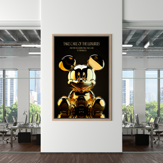 Mickey Mouse Gold Sculpture Motivational Quote Canvas Wall Art-GraffitiWallArt