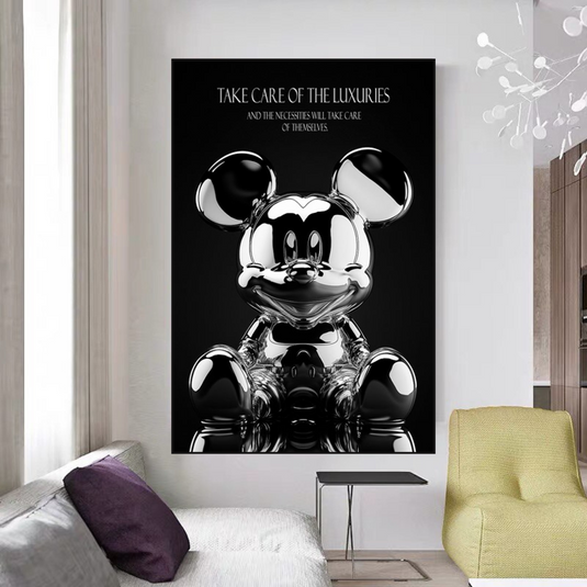 Mickey Mouse Silver Sculpture Motivational Quote Canvas Wall Art-GraffitiWallArt