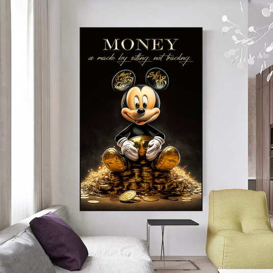 Mickey Mouse Trading Money Motivational Quote Canvas Wall Art-GraffitiWallArt