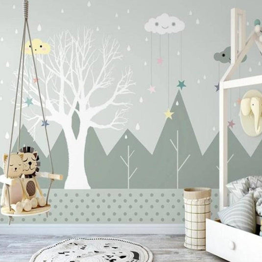 Misty Mountain Adventure Baby Room Wallpaper-GraffitiWallArt