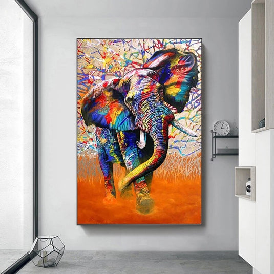 Modern Art Colourful Elephant Canvas Wall Art-GraffitiWallArt