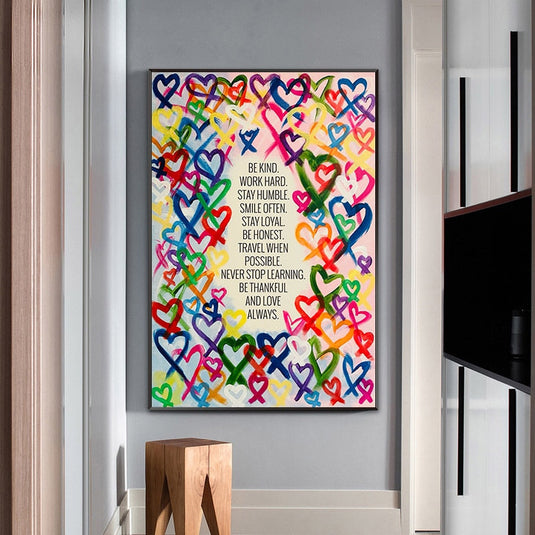 Modern Be Kind and Love Always Canvas Wall Art-GraffitiWallArt