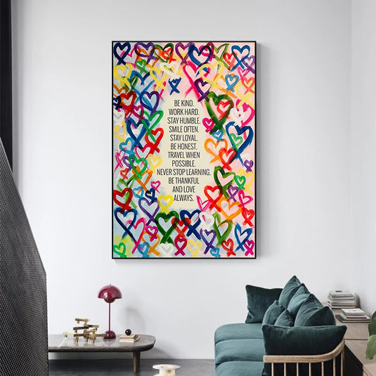 Modern Be Kind and Love Always Canvas Wall Art-GraffitiWallArt