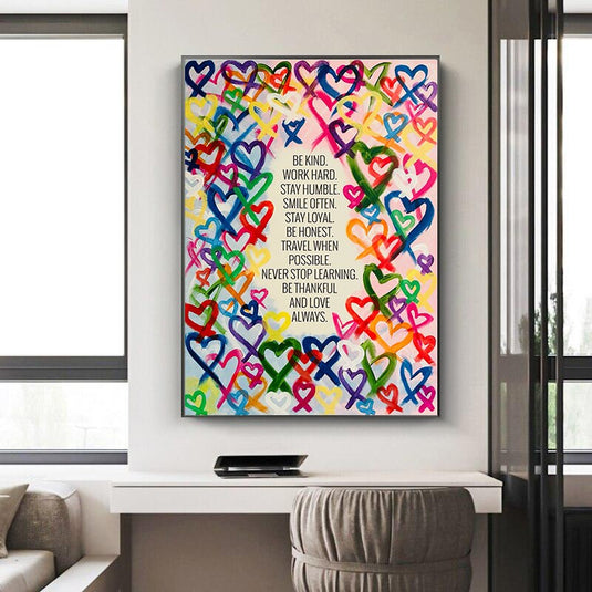 Modern Be Kind and Love Always Canvas Wall Art-GraffitiWallArt