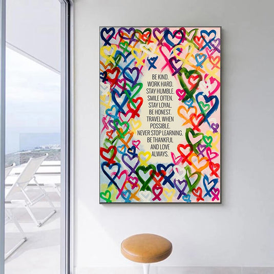 Modern Be Kind and Love Always Canvas Wall Art-GraffitiWallArt