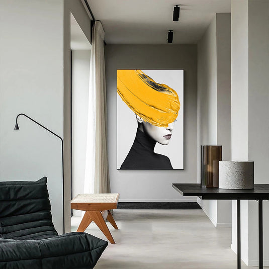 Modern Black Women With Yellow Hat Canvas Wall Art-GraffitiWallArt