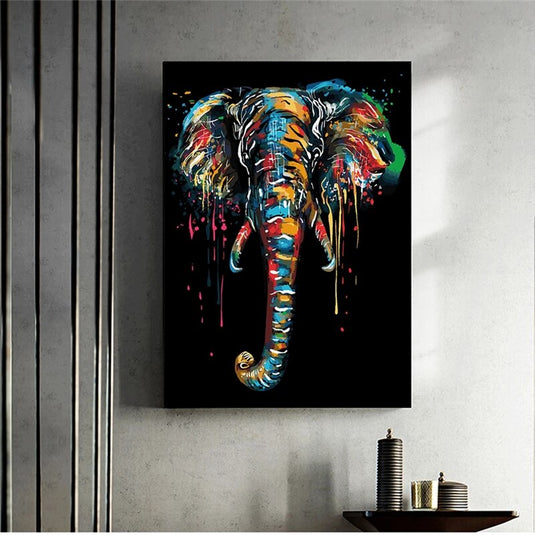 Modern Colourful Elephant Canvas Wall Art-GraffitiWallArt